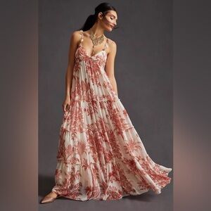 NWT Sachin & Babi Sleeveless Tiered Sunny Maxi Dress in Red Ivory Toile Print